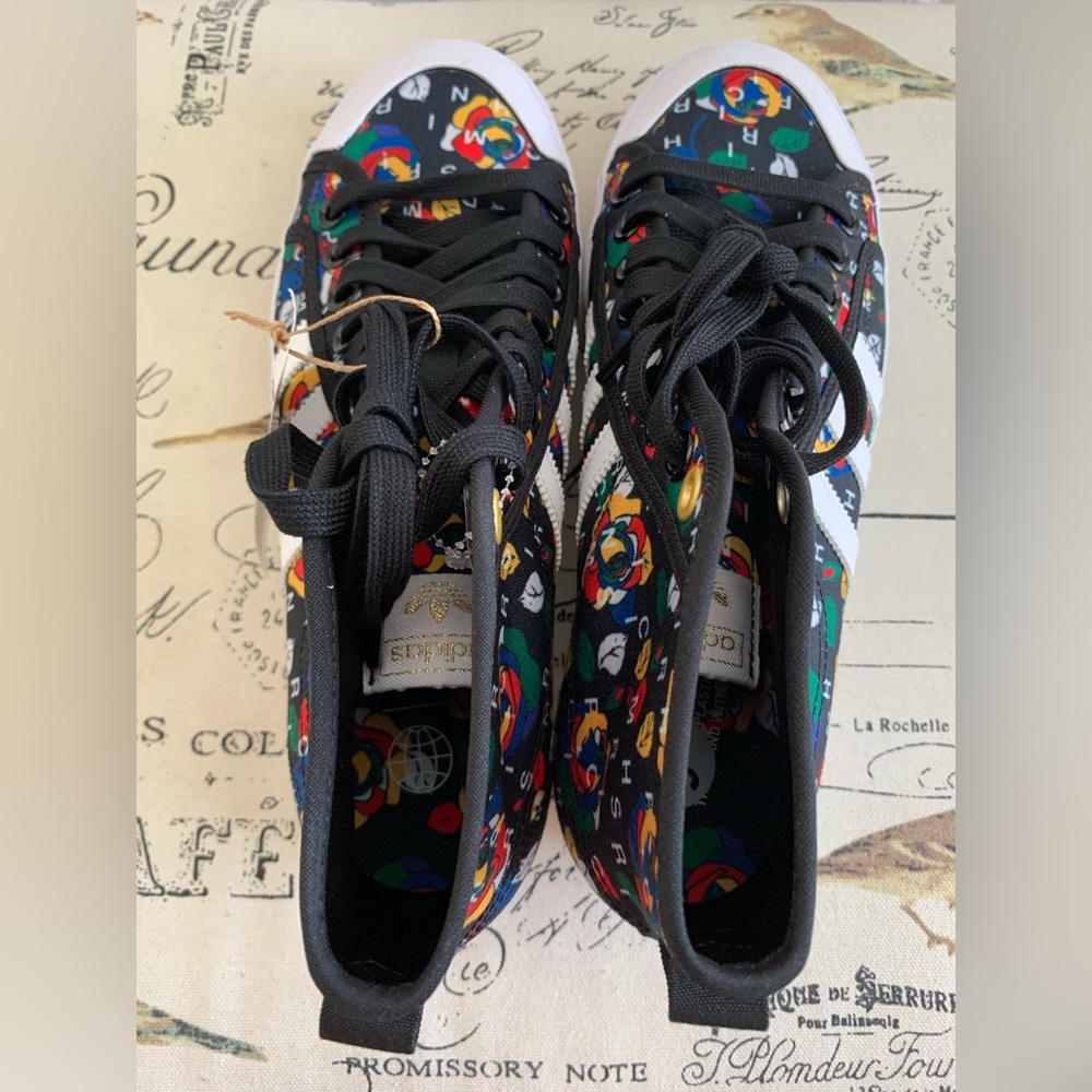 NEW Adidas Nizza High-Top Sneakers: Black, MultiColor Print, Logo9.5 - Picture 4 of 9